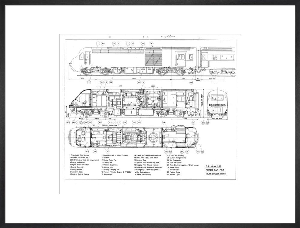 Drawing of power car for Class 253 (class 43) High Speed Train (HST, Intercity 125). - Image 23