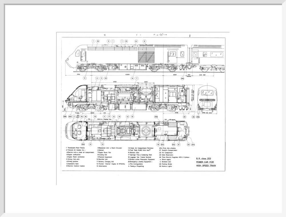 Drawing of power car for Class 253 (class 43) High Speed Train (HST, Intercity 125). - Image 24