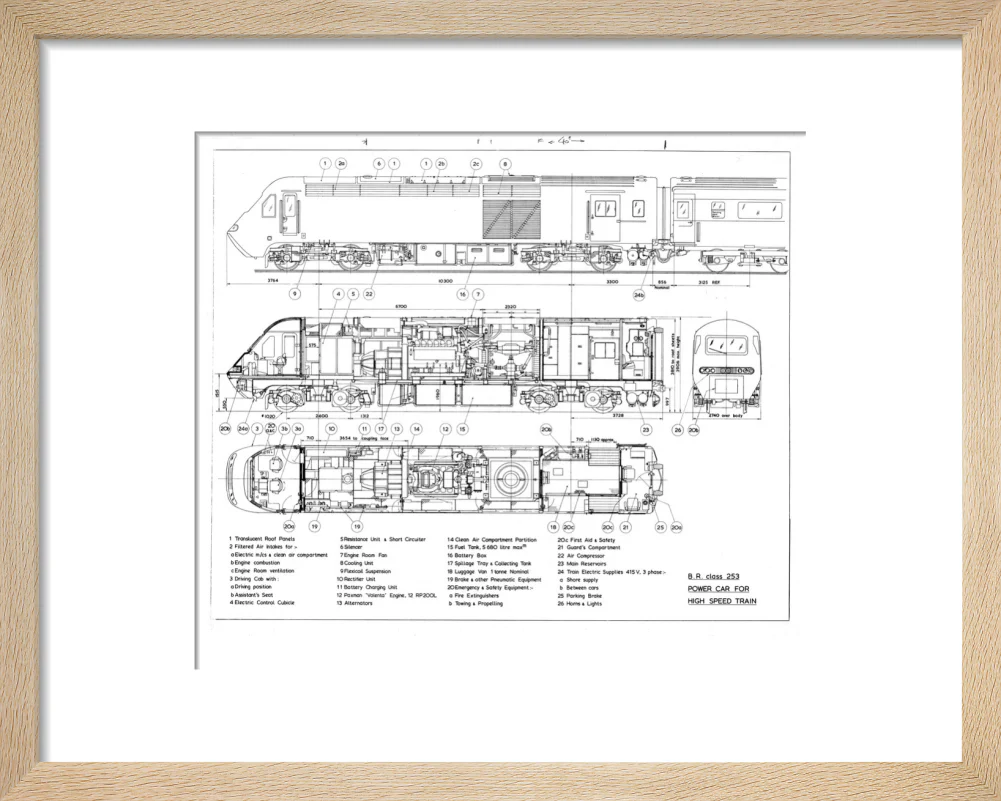 Drawing of power car for Class 253 (class 43) High Speed Train (HST, Intercity 125). - Image 39