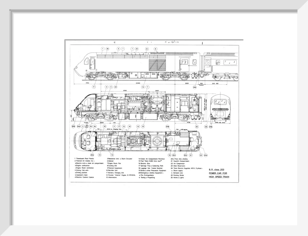 Drawing of power car for Class 253 (class 43) High Speed Train (HST, Intercity 125). - Image 42