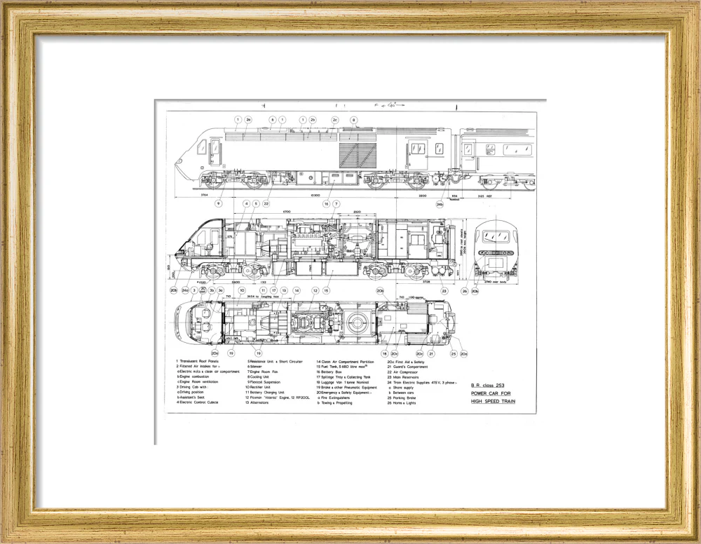 Drawing of power car for Class 253 (class 43) High Speed Train (HST, Intercity 125). - Image 43