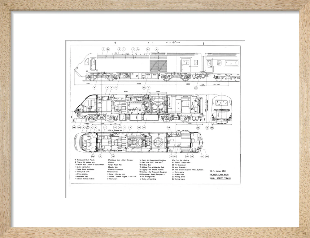 Drawing of power car for Class 253 (class 43) High Speed Train (HST, Intercity 125). - Image 44