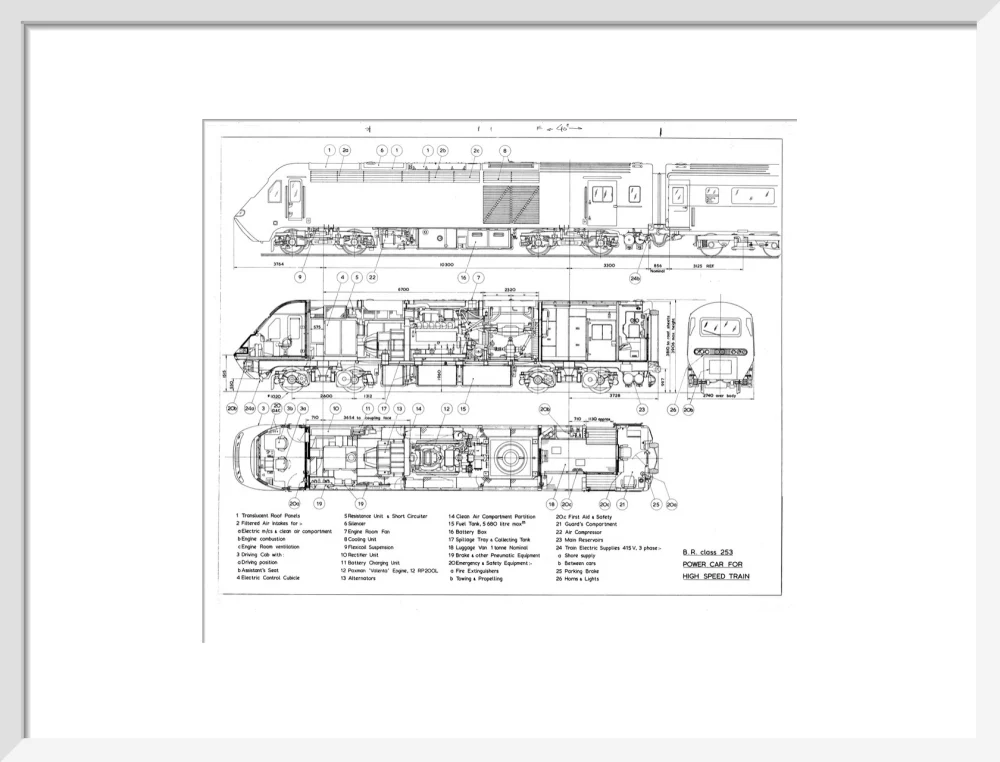 Drawing of power car for Class 253 (class 43) High Speed Train (HST, Intercity 125). - Image 47