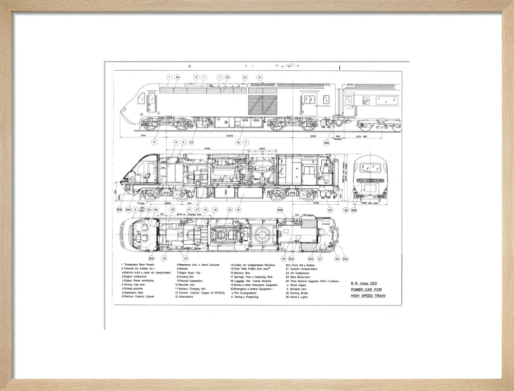 Drawing of power car for Class 253 (class 43) High Speed Train (HST, Intercity 125). - Image 49