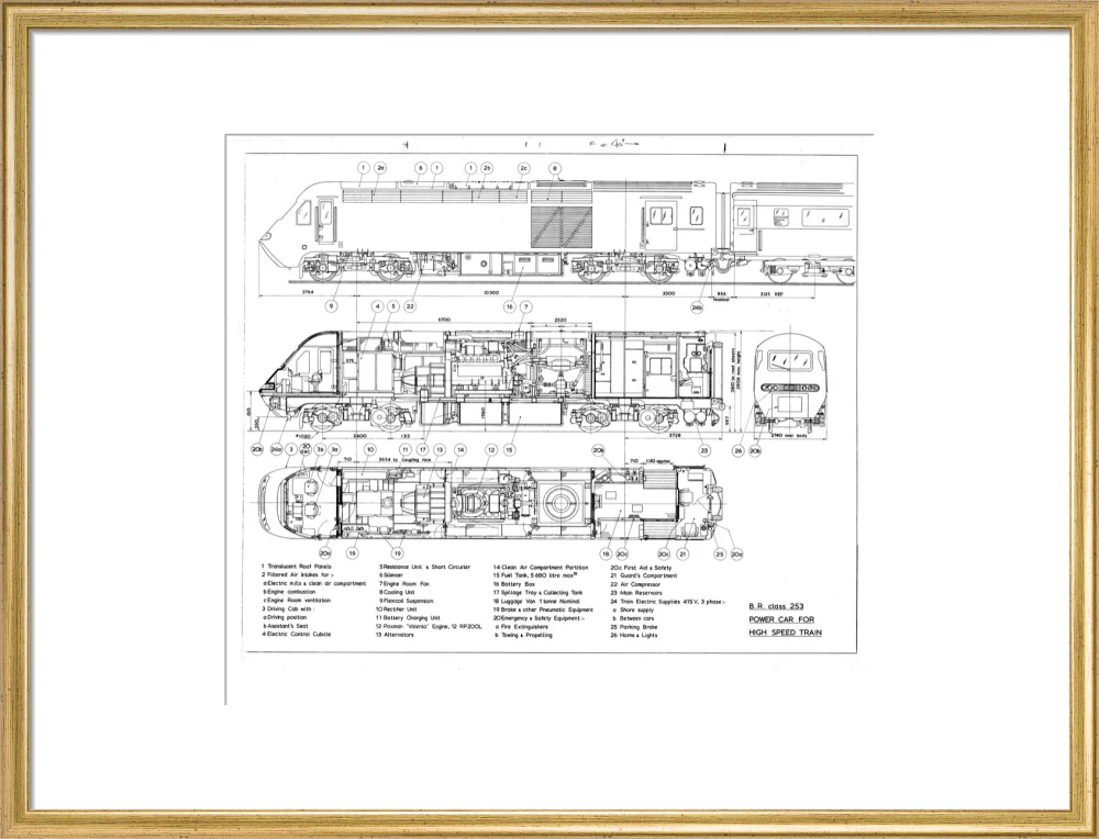Drawing of power car for Class 253 (class 43) High Speed Train (HST, Intercity 125). - Image 53