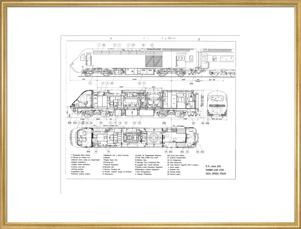Drawing of power car for Class 253 (class 43) High Speed Train (HST, Intercity 125). - Image 58
