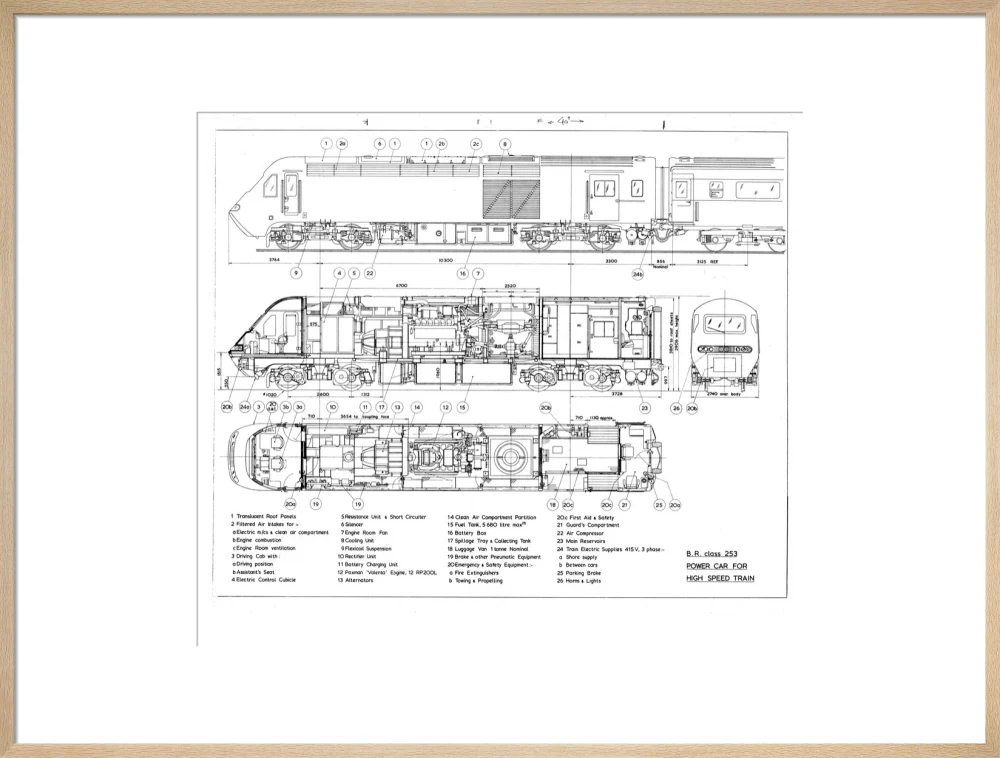 Drawing of power car for Class 253 (class 43) High Speed Train (HST, Intercity 125). - Image 59