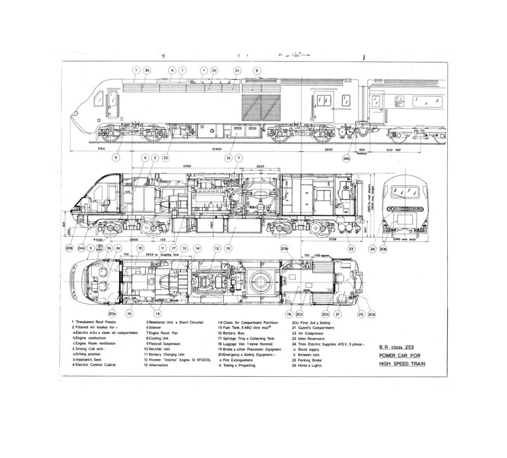 Drawing of power car for Class 253 (class 43) High Speed Train (HST, Intercity 125). - Image 61