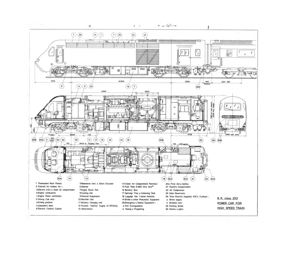 Drawing of power car for Class 253 (class 43) High Speed Train (HST, Intercity 125). - Image 62