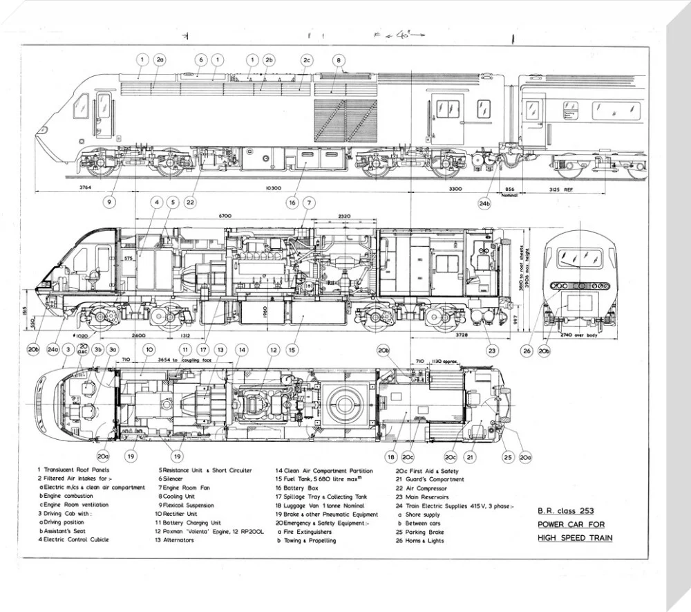 Drawing of power car for Class 253 (class 43) High Speed Train (HST, Intercity 125). - Image 66