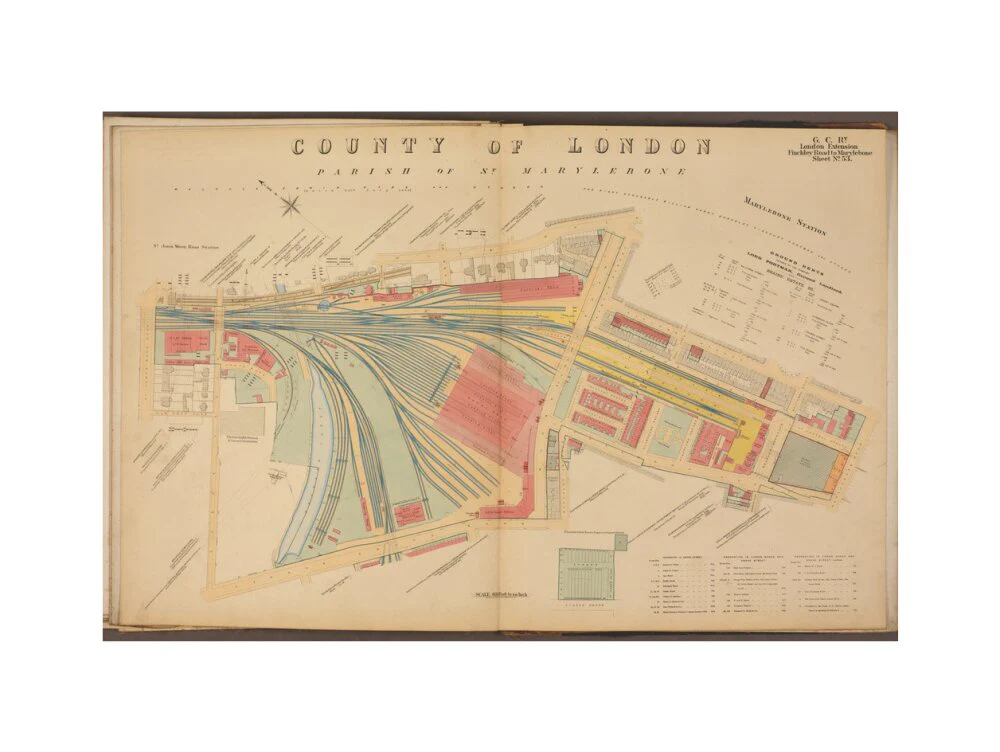 Plan of Marylebone station and surrounding area including platforms and offices, stables, goods shed and offices, etc, 1901. - Image 50