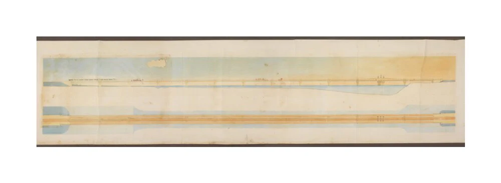 Elevation and plan of proposed rail/pedestrian bridge across the Rosetta branch of the River Nile, Egypt, 1858. - Image 29