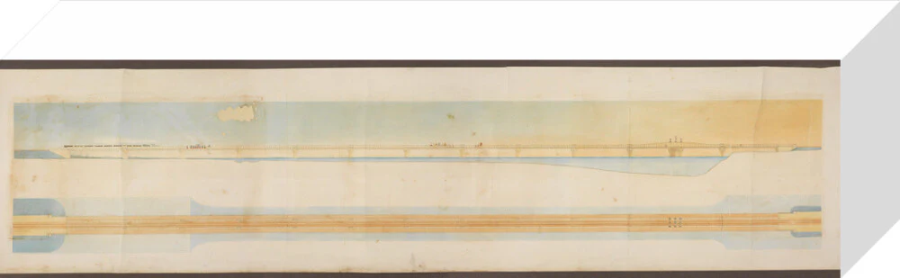 Elevation and plan of proposed rail/pedestrian bridge across the Rosetta branch of the River Nile, Egypt, 1858. - Image 31