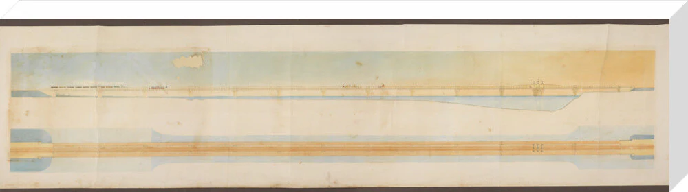 Elevation and plan of proposed rail/pedestrian bridge across the Rosetta branch of the River Nile, Egypt, 1858. - Image 67