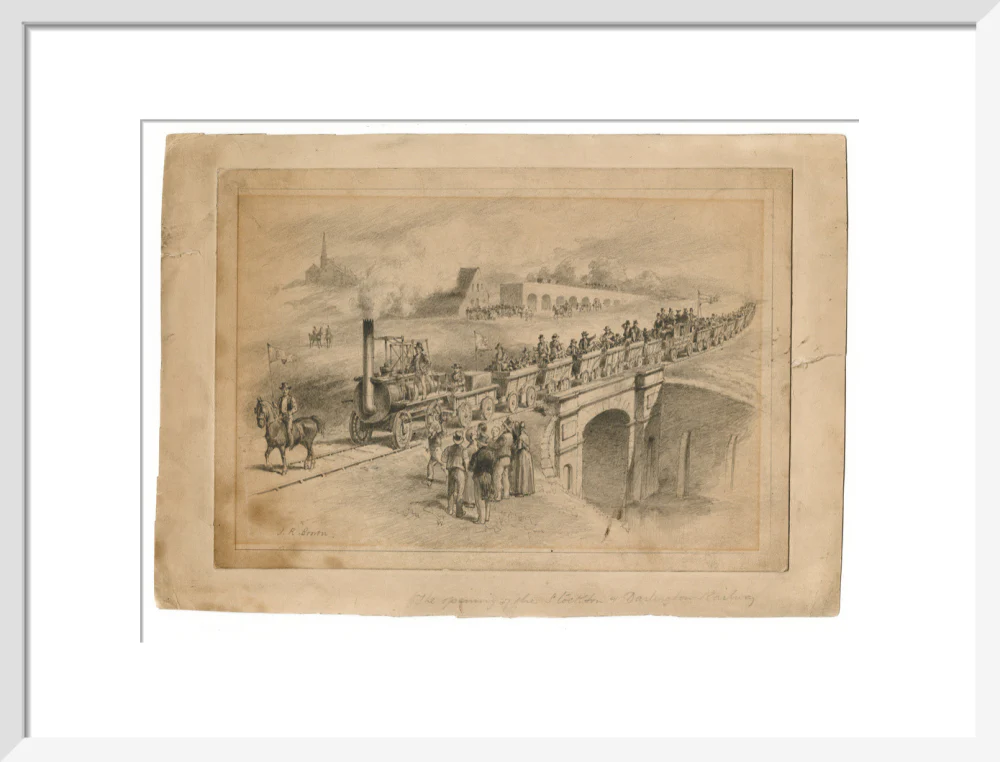 Pencil drawing The Opening of the Stockton and Darlington Railway, Sept.27th 1825 by J. R. Brown. - Image 14