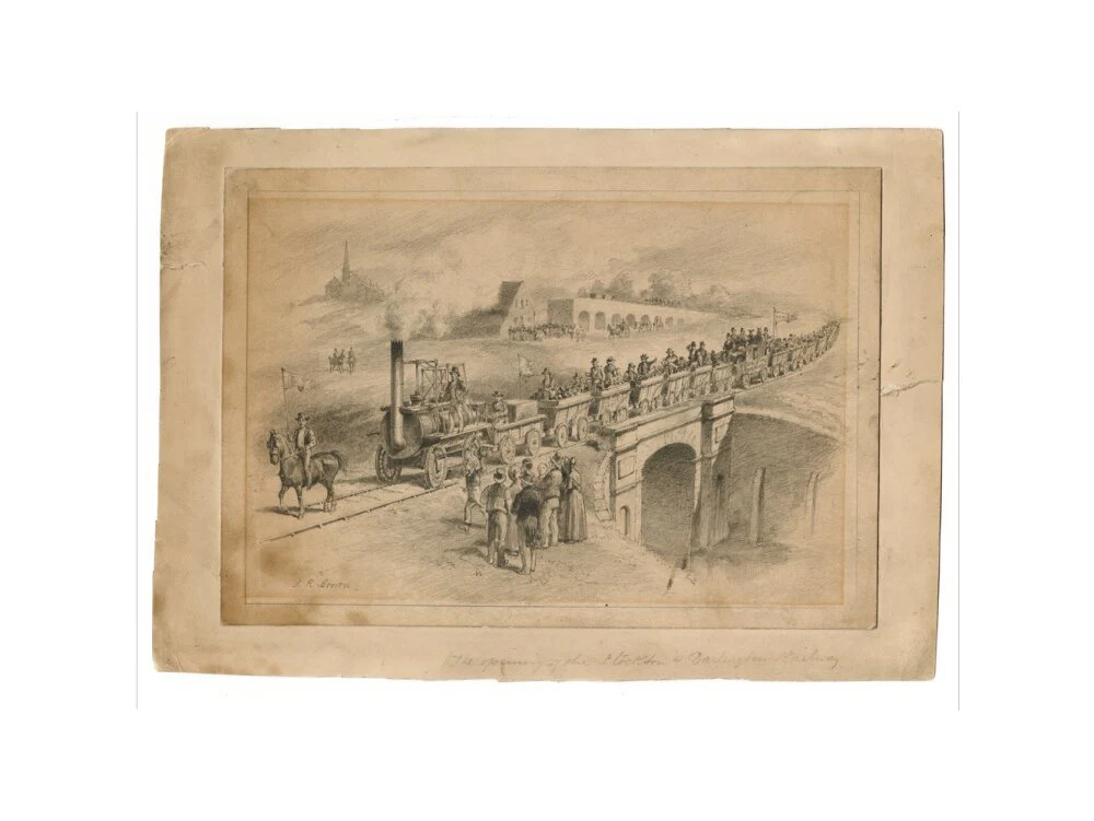 Pencil drawing The Opening of the Stockton and Darlington Railway, Sept.27th 1825 by J. R. Brown. - Image 17