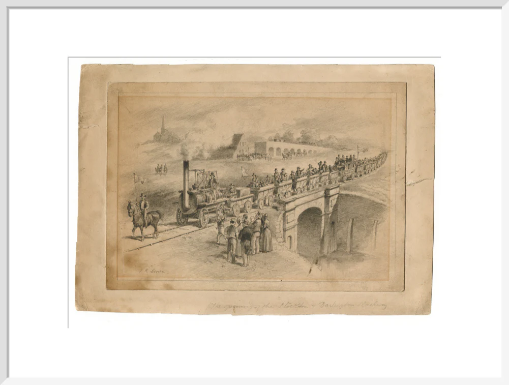 Pencil drawing The Opening of the Stockton and Darlington Railway, Sept.27th 1825 by J. R. Brown. - Image 24
