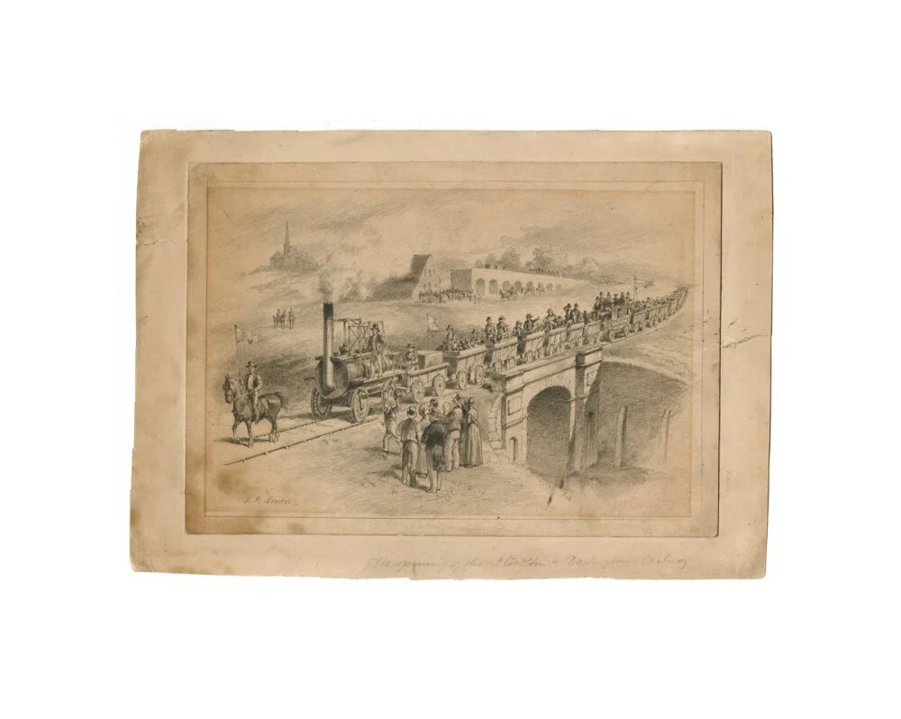 Pencil drawing The Opening of the Stockton and Darlington Railway, Sept.27th 1825 by J. R. Brown. - Image 27