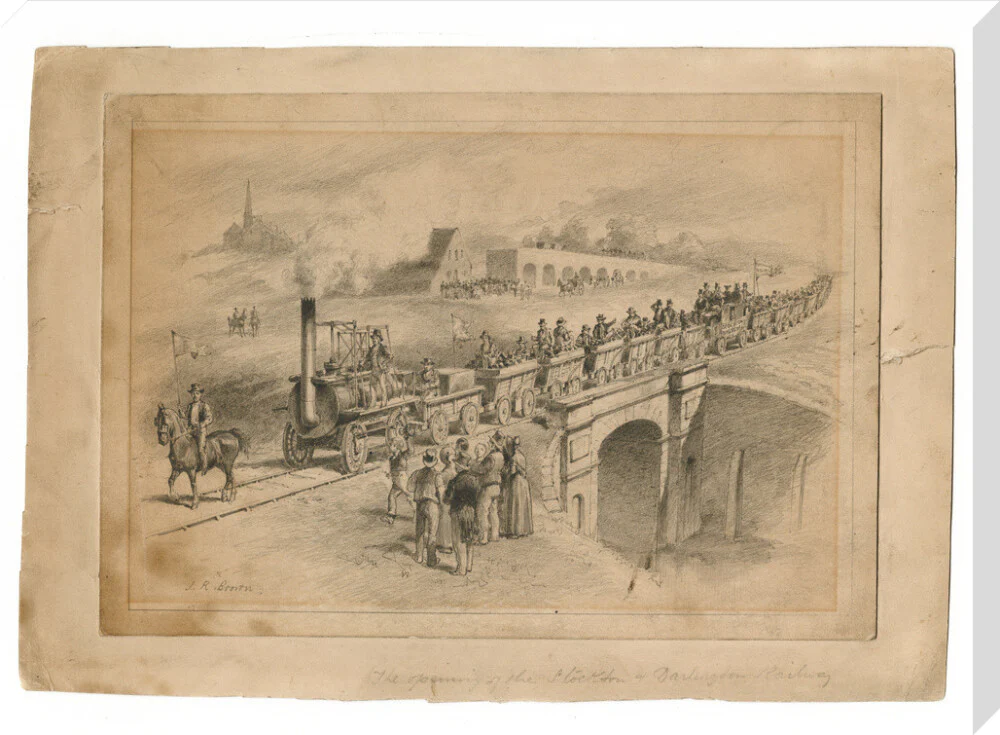 Pencil drawing The Opening of the Stockton and Darlington Railway, Sept.27th 1825 by J. R. Brown. - Image 34