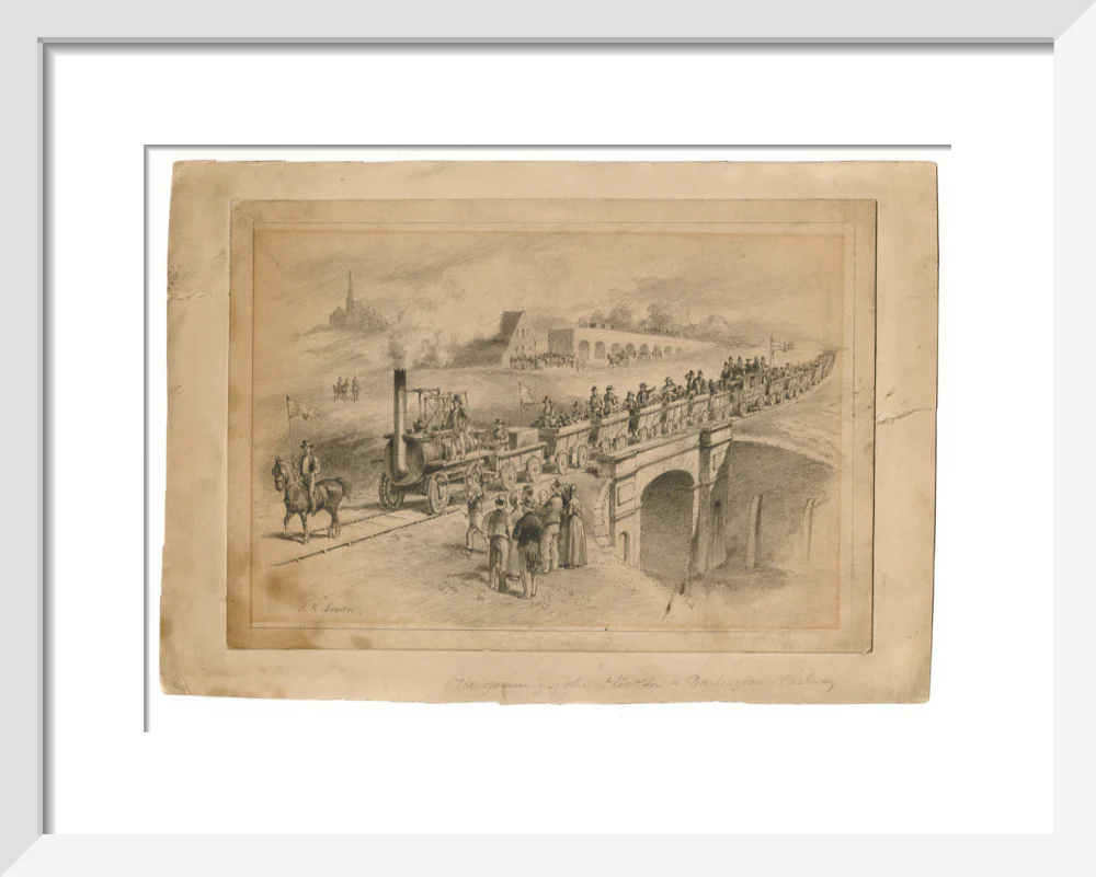 Pencil drawing The Opening of the Stockton and Darlington Railway, Sept.27th 1825 by J. R. Brown. - Image 37