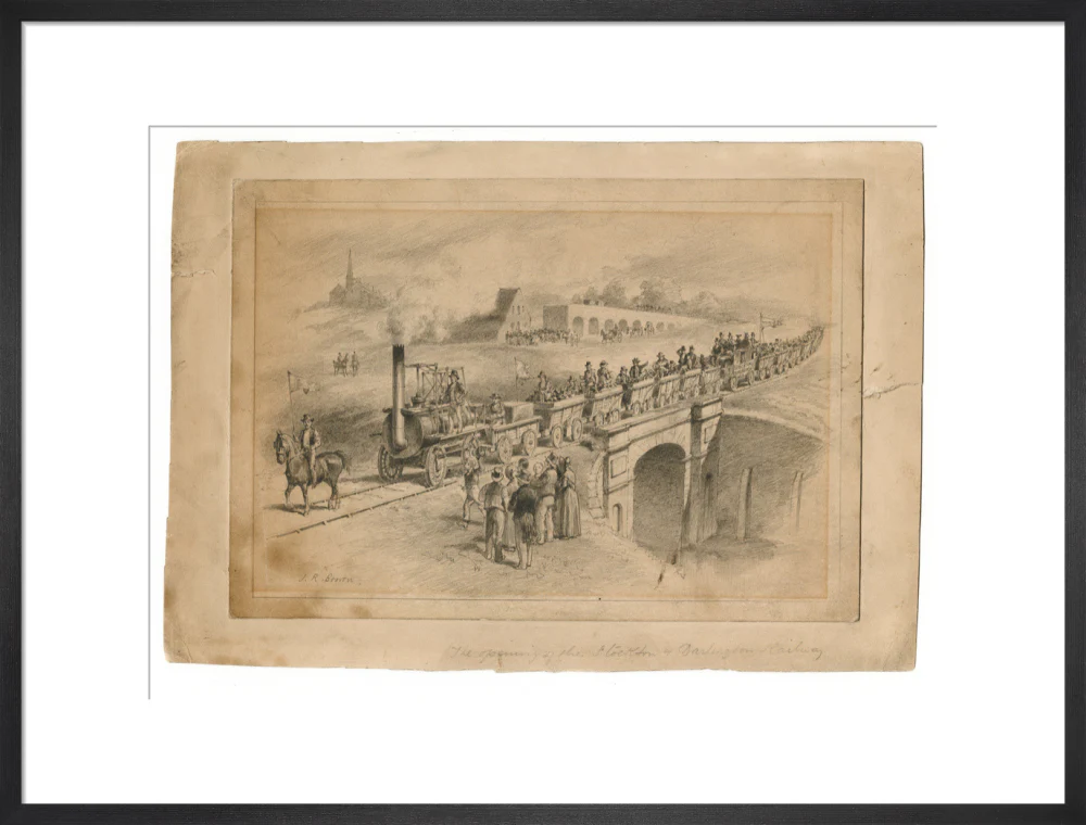 Pencil drawing The Opening of the Stockton and Darlington Railway, Sept.27th 1825 by J. R. Brown. - Image 51
