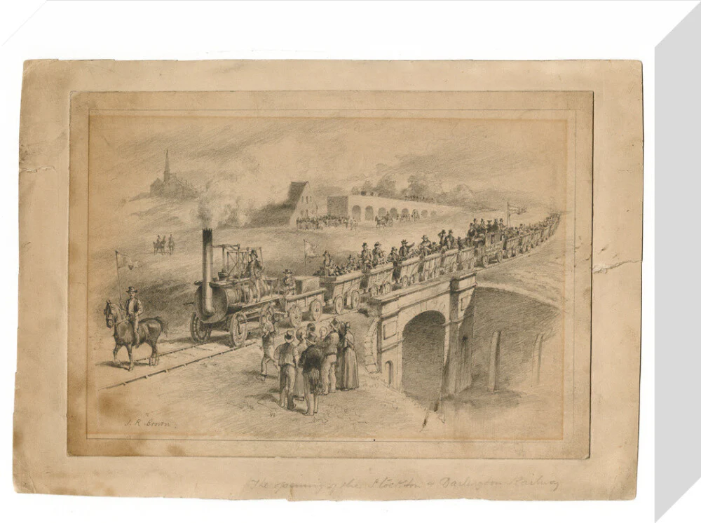Pencil drawing The Opening of the Stockton and Darlington Railway, Sept.27th 1825 by J. R. Brown. - Image 64