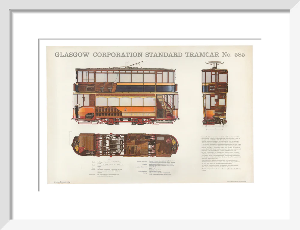 Science Museum produced poster of the four-wheeled electric tramcar built for the Glasgow corporation tramways in 1901. - Image 9