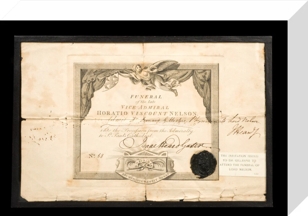 Invitation to Nelson's funeral issued to Dr. Gillespie, 1806. - Image 31