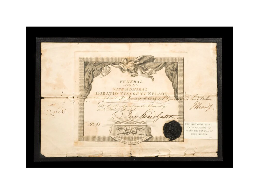 Invitation to Nelson's funeral issued to Dr. Gillespie, 1806. - Image 40