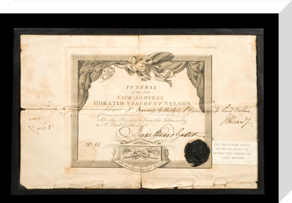 Invitation to Nelson's funeral issued to Dr. Gillespie, 1806. - Image 65