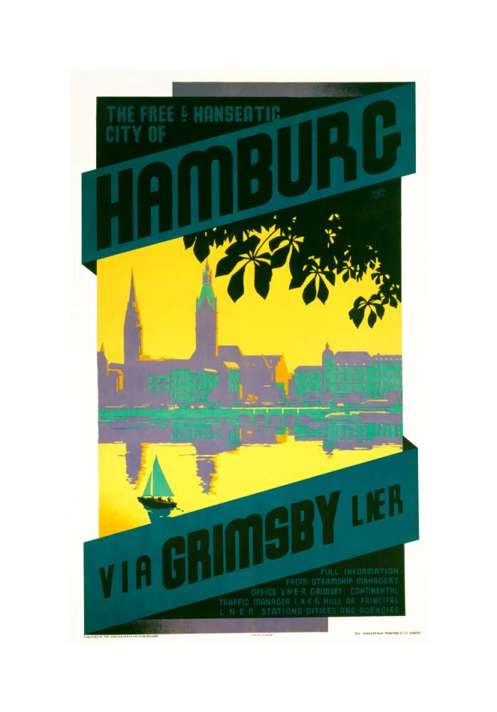 'Hamburg via Grimsby', LNER poster, c 1930s - Image 28
