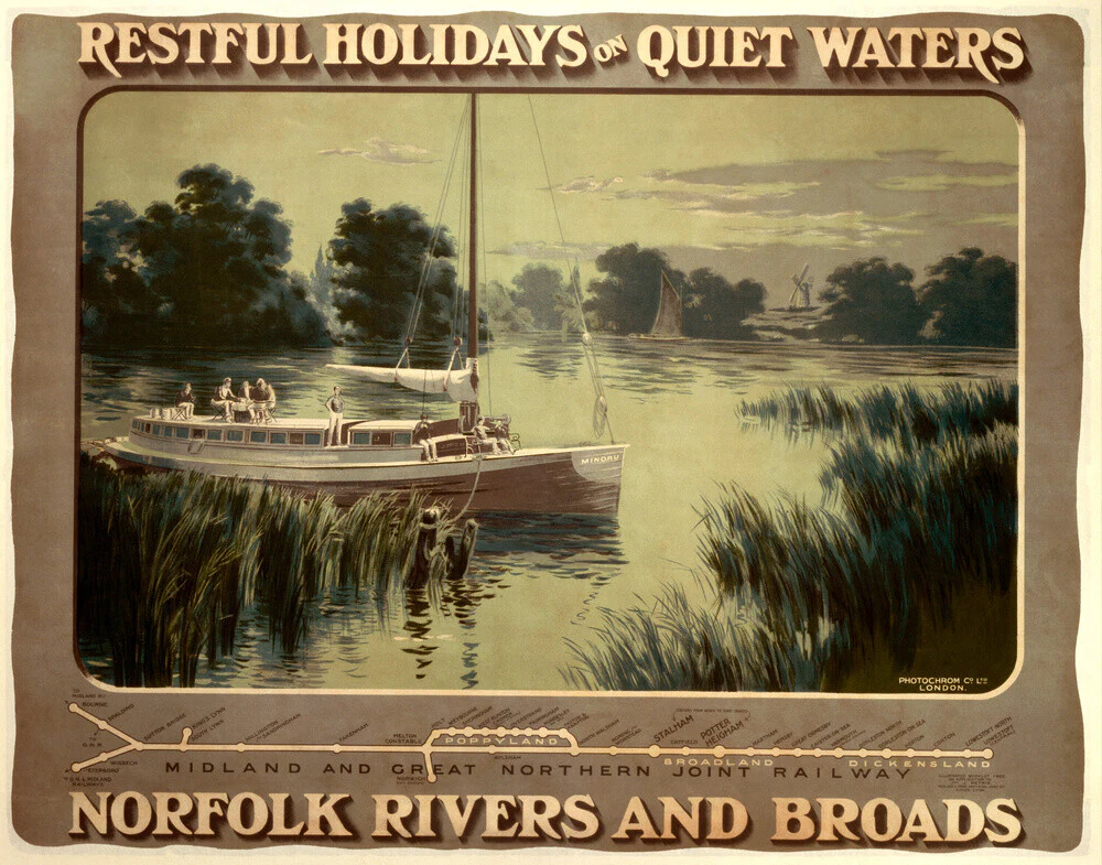 ‘Restful Holidays on Quiet Waters’, M & GNR poster, 1914.