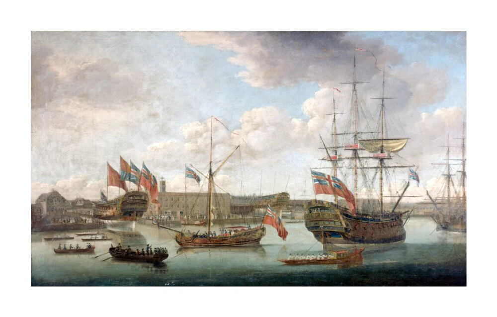 'Launch at Deptford Dockyard', c 1750. - Image 30