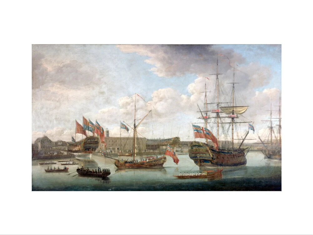 'Launch at Deptford Dockyard', c 1750. - Image 45