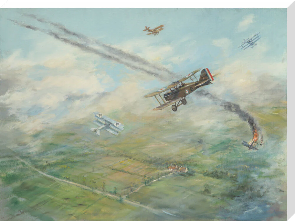 Painting of a dogfight, with five fighter aircraft of World War I - Image 34