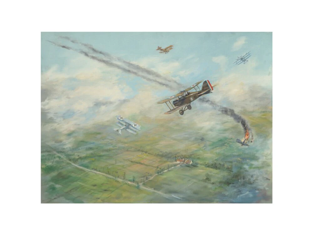 Painting of a dogfight, with five fighter aircraft of World War I - Image 7