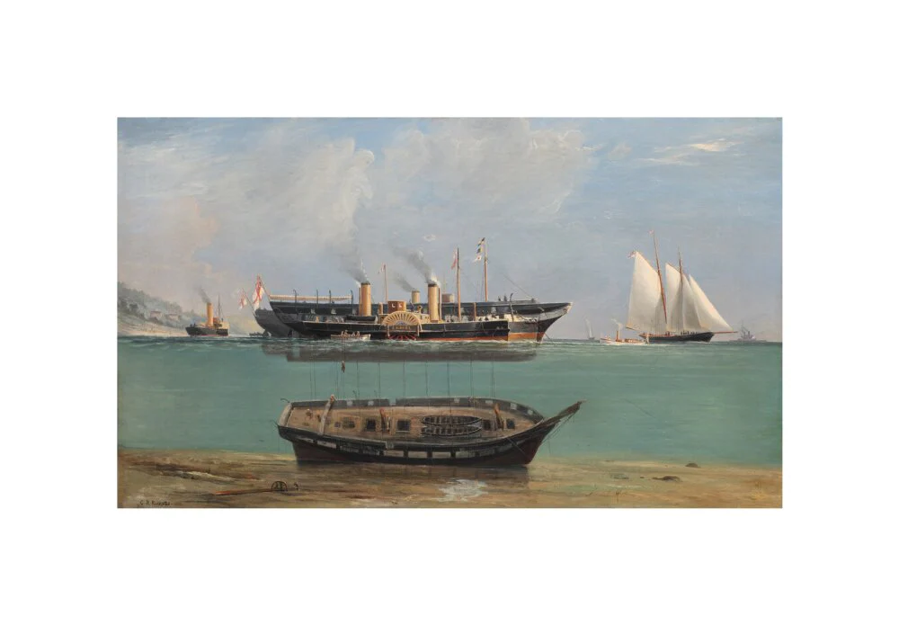 Painting of HMS Eurydice under salvage by Charles Robert Ricketts, 1882. - Image 60