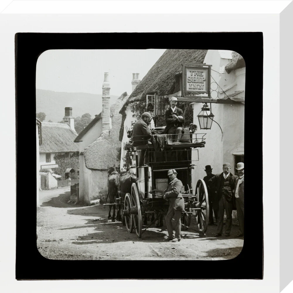 A magic lantern slide showing Birt Acres sitting on a coach whilst attending a meeting of photographers in Porlock, c.1893. - Image 65