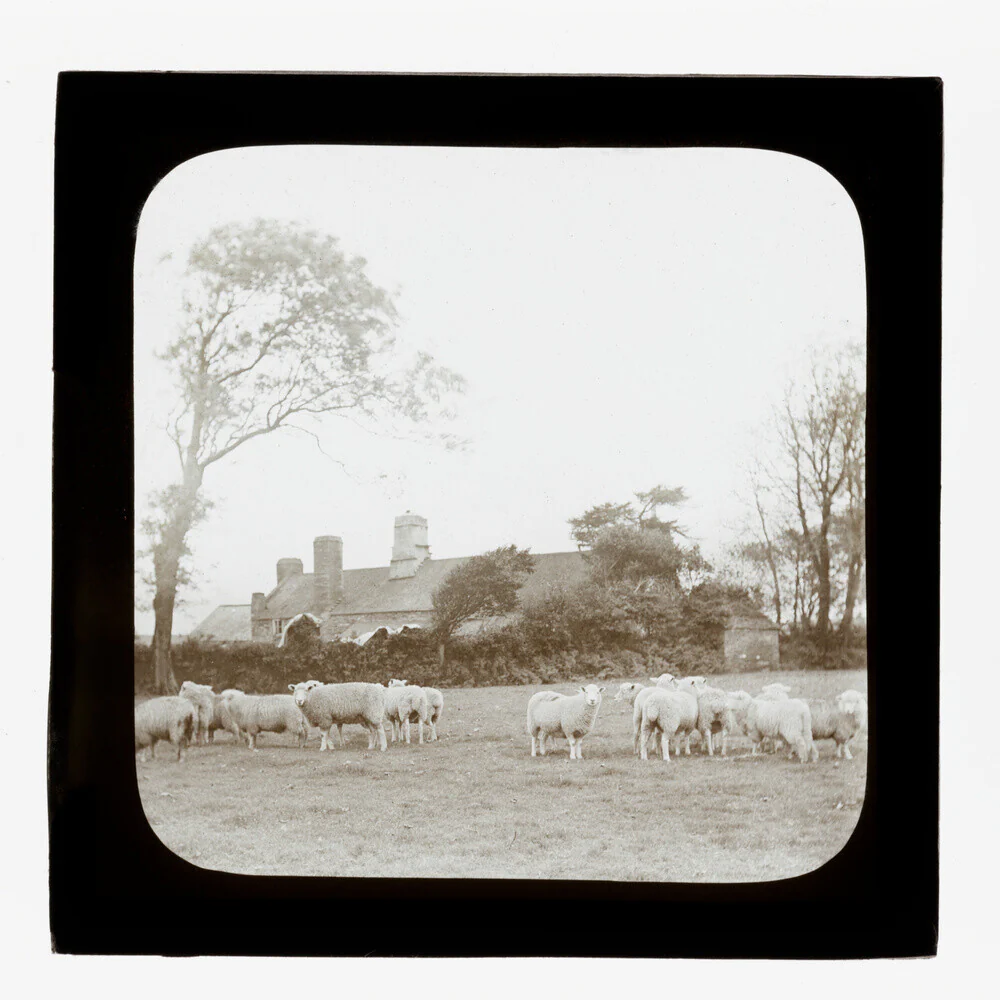 A magic lantern slide entitled 'An Old Homestead' by Birt Acres, c. 1893.