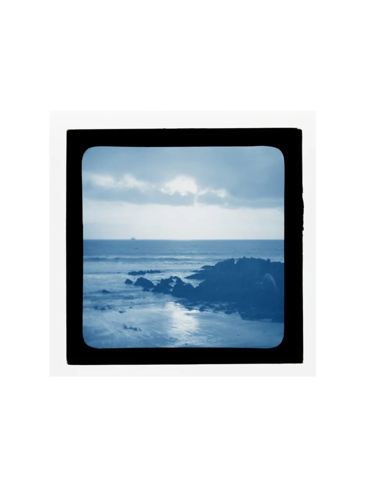 A magic lantern slide showing a seascape with rocks by Birt Acres, c. 1893. (Blue carbon for projection). - Image 17