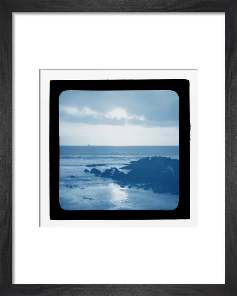 A magic lantern slide showing a seascape with rocks by Birt Acres, c. 1893. (Blue carbon for projection). - Image 3