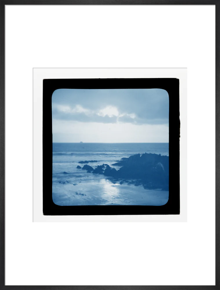A magic lantern slide showing a seascape with rocks by Birt Acres, c. 1893. (Blue carbon for projection). - Image 56