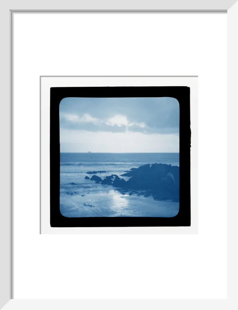 A magic lantern slide showing a seascape with rocks by Birt Acres, c. 1893. (Blue carbon for projection). - Image 9