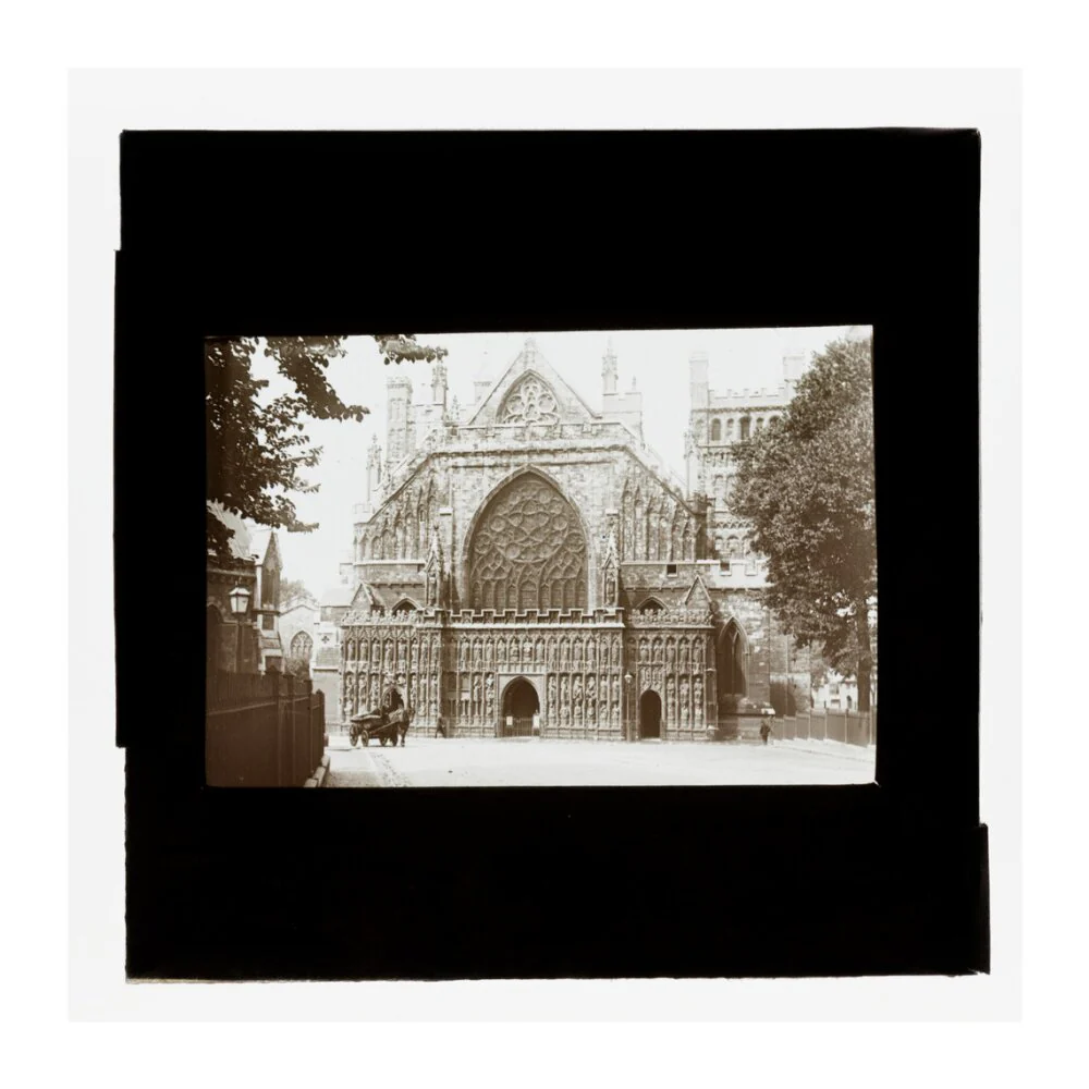 A magic lantern slide showing the west front of Exeter Cathdral by Birt Acres, c. 1893. - Image 30