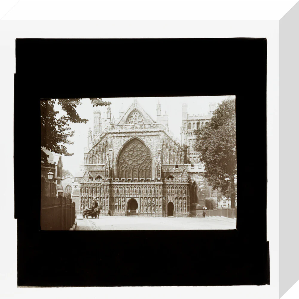 A magic lantern slide showing the west front of Exeter Cathdral by Birt Acres, c. 1893. - Image 31