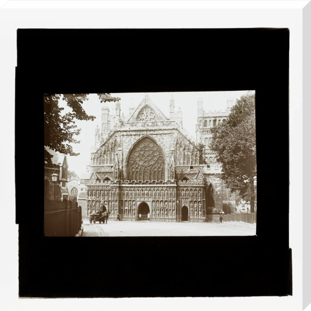 A magic lantern slide showing the west front of Exeter Cathdral by Birt Acres, c. 1893. - Image 34