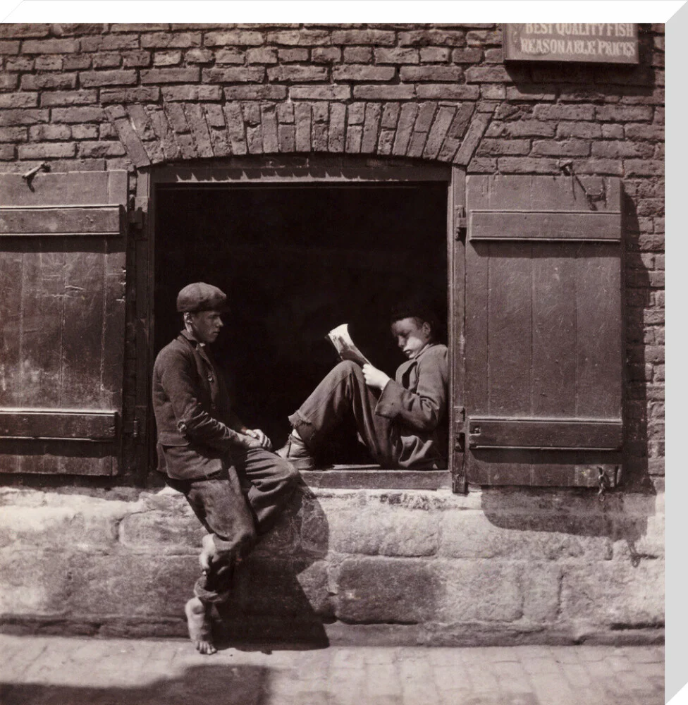 Two boys sitting on a window ledge, c 1905. - Image 33