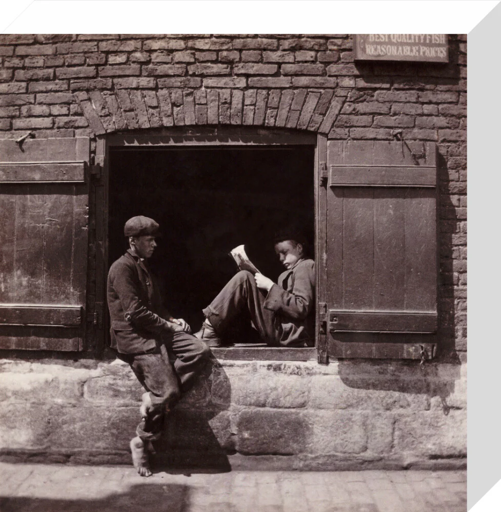 Two boys sitting on a window ledge, c 1905. - Image 64