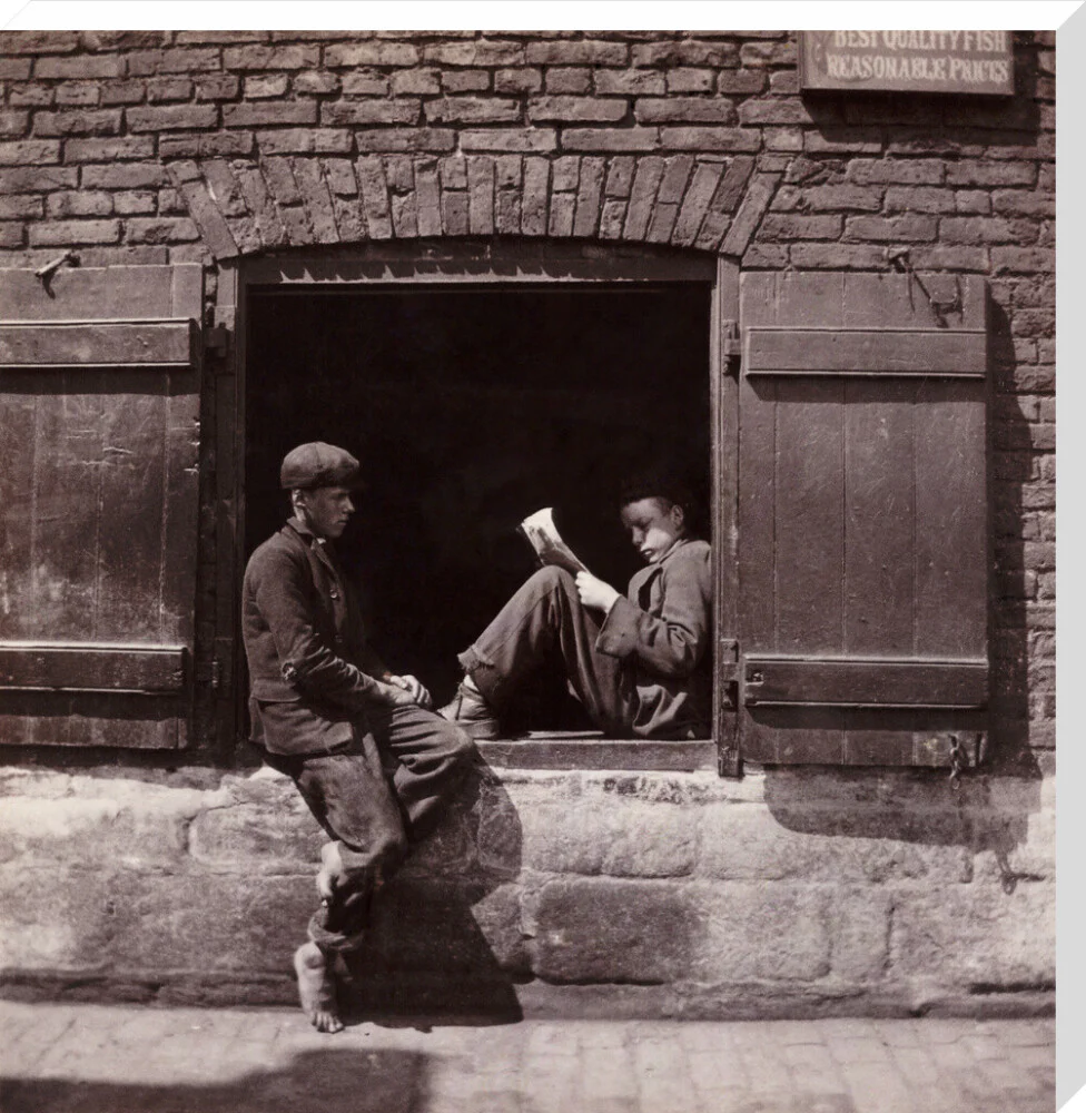 Two boys sitting on a window ledge, c 1905. - Image 67