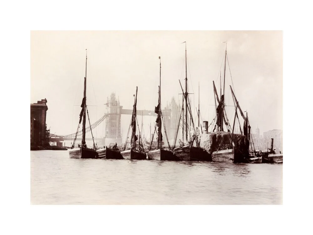 Boats moored at Tower Bridge, 1890s. - Image 28